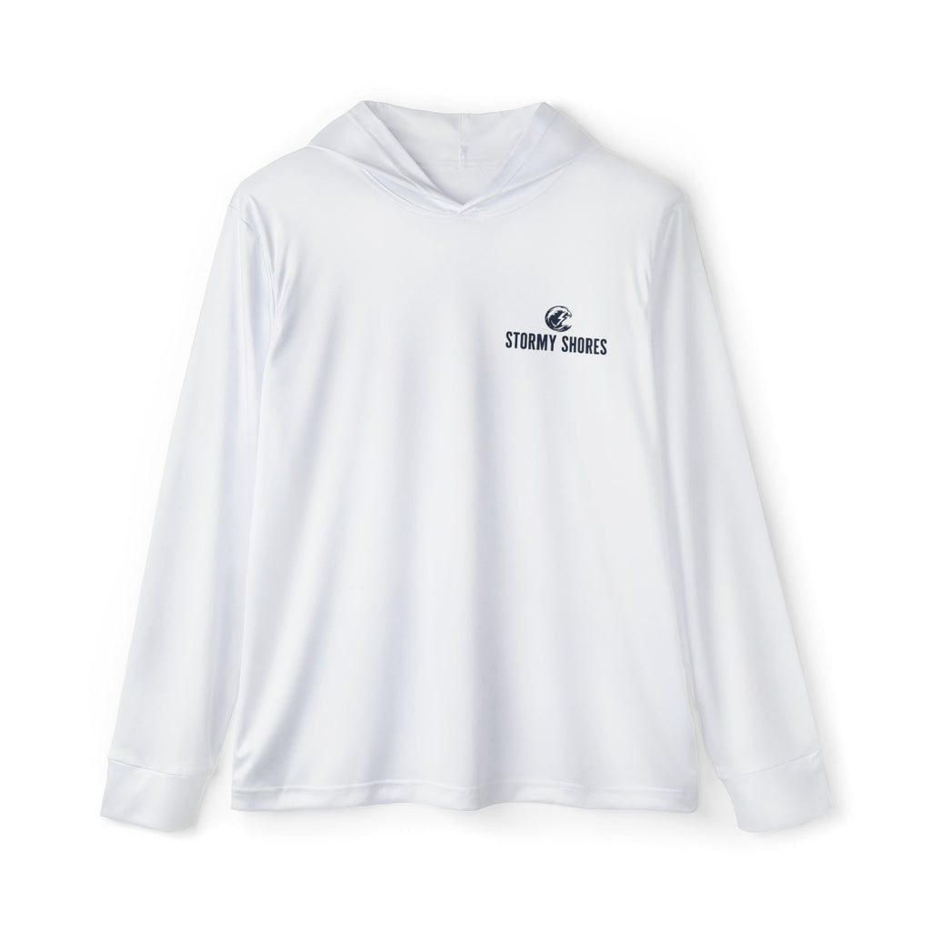 Montauk Point Lighthouse Men's Sports Warmup Hoodie — 'Stormy Shores' Graphic