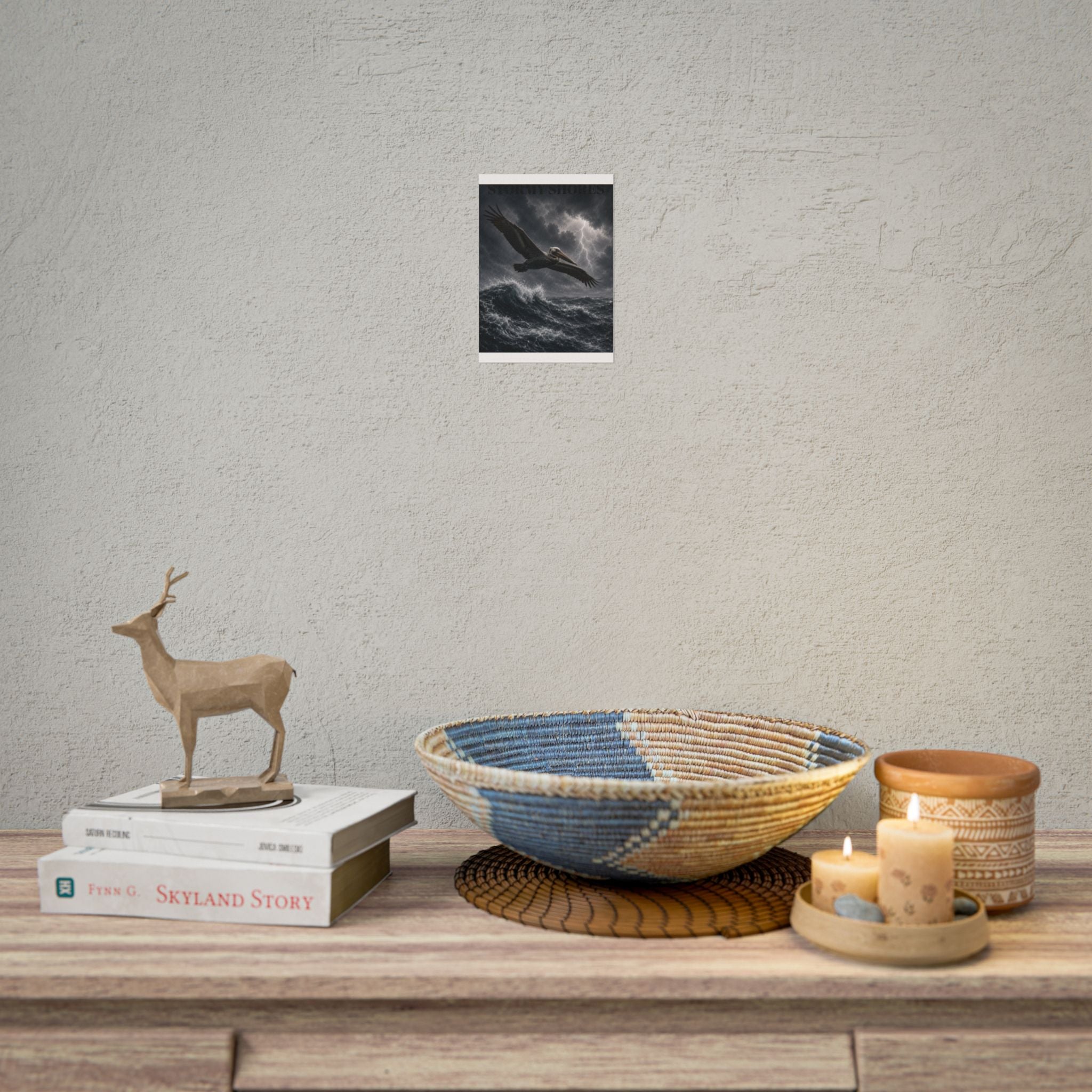 Stormy Shores Pelican Poster — Dramatic Ocean Wall Art, Rolled Poster