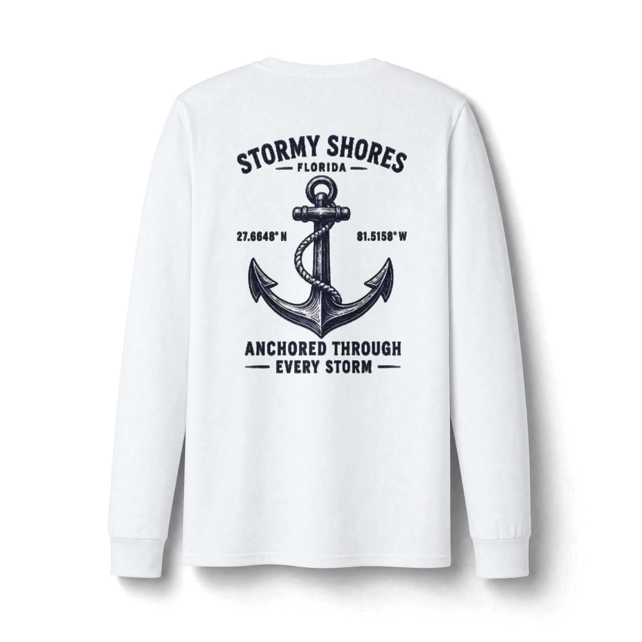 Copy of Stormy Shores Anchor Long Sleeve T-Shirt — "Anchored Through Every Storm"