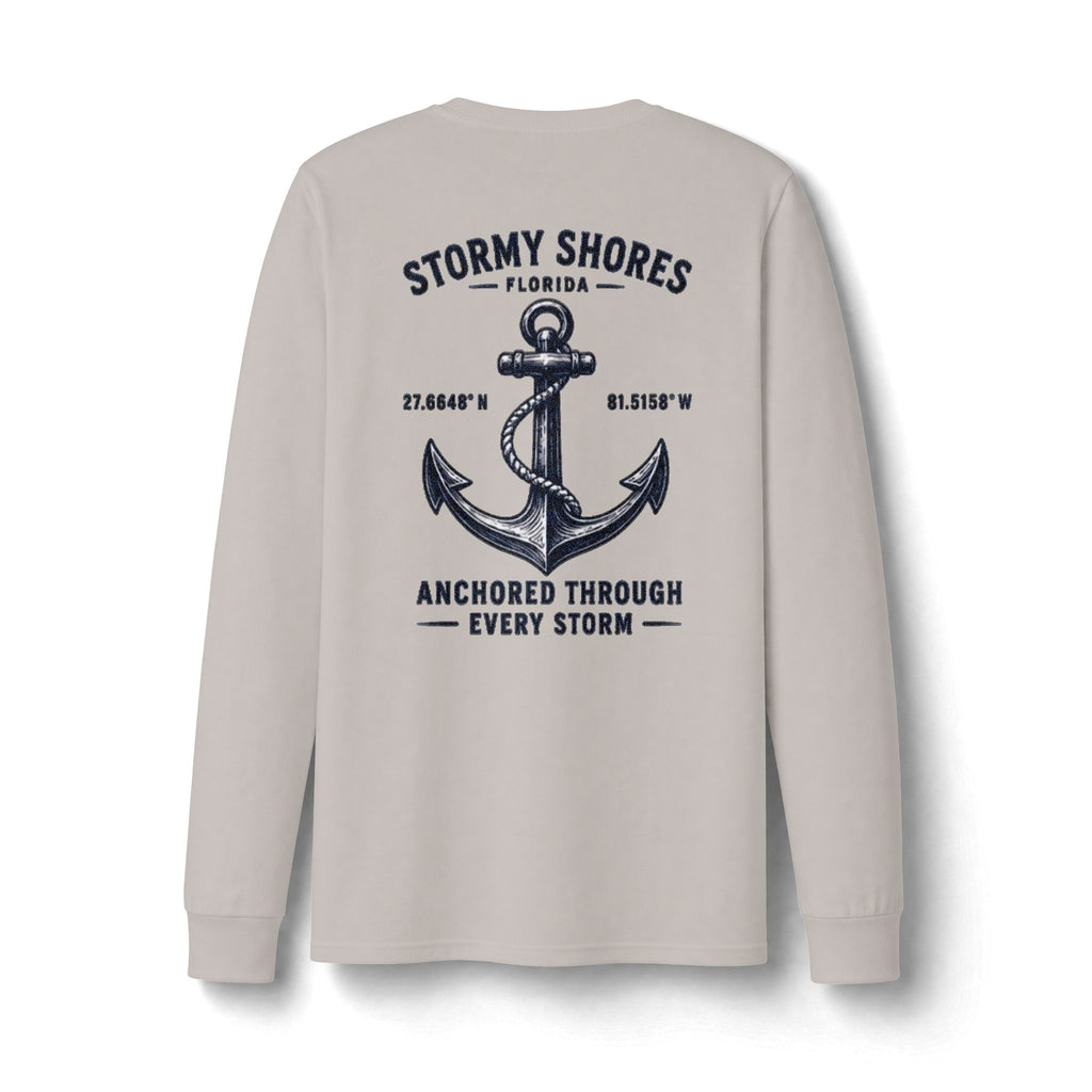 Copy of Stormy Shores Anchor Long Sleeve T-Shirt — "Anchored Through Every Storm"