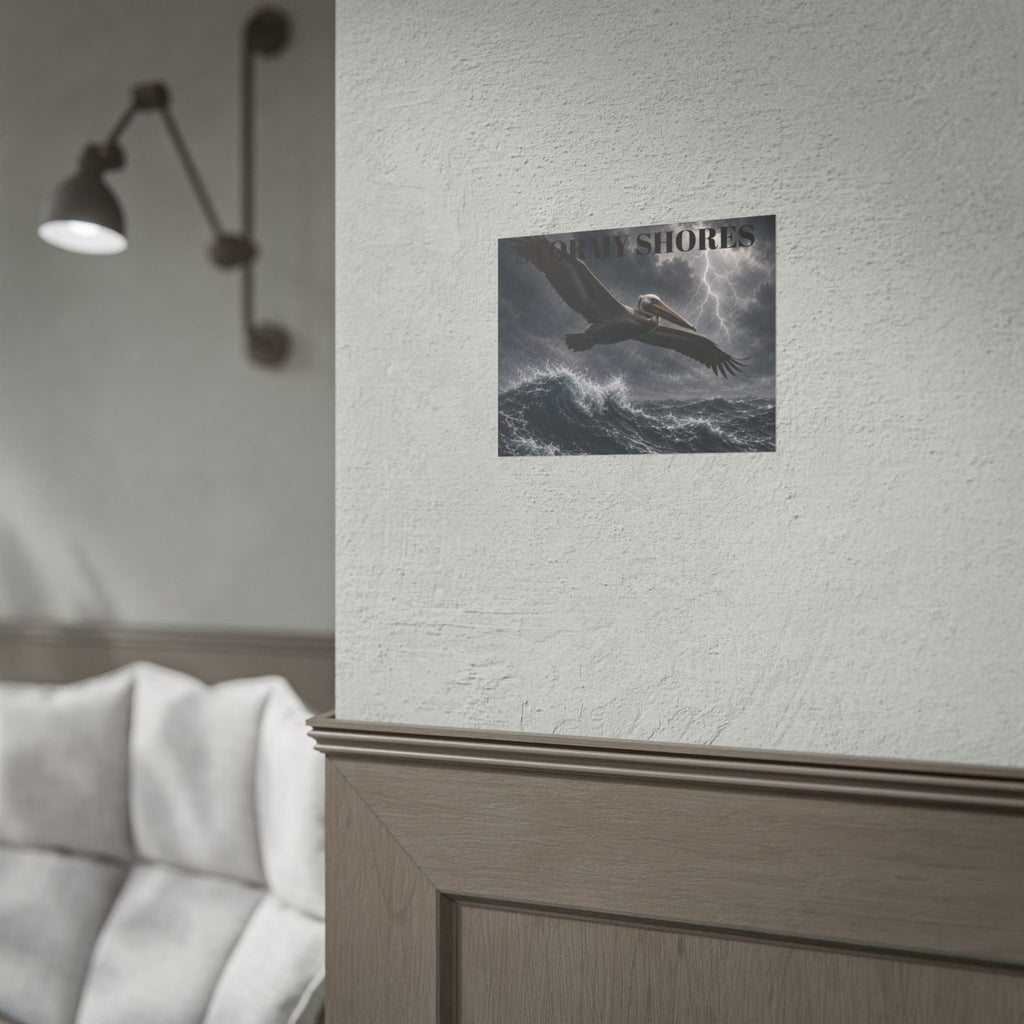 Stormy Shores Pelican Poster — Dramatic Ocean Wall Art, Rolled Poster