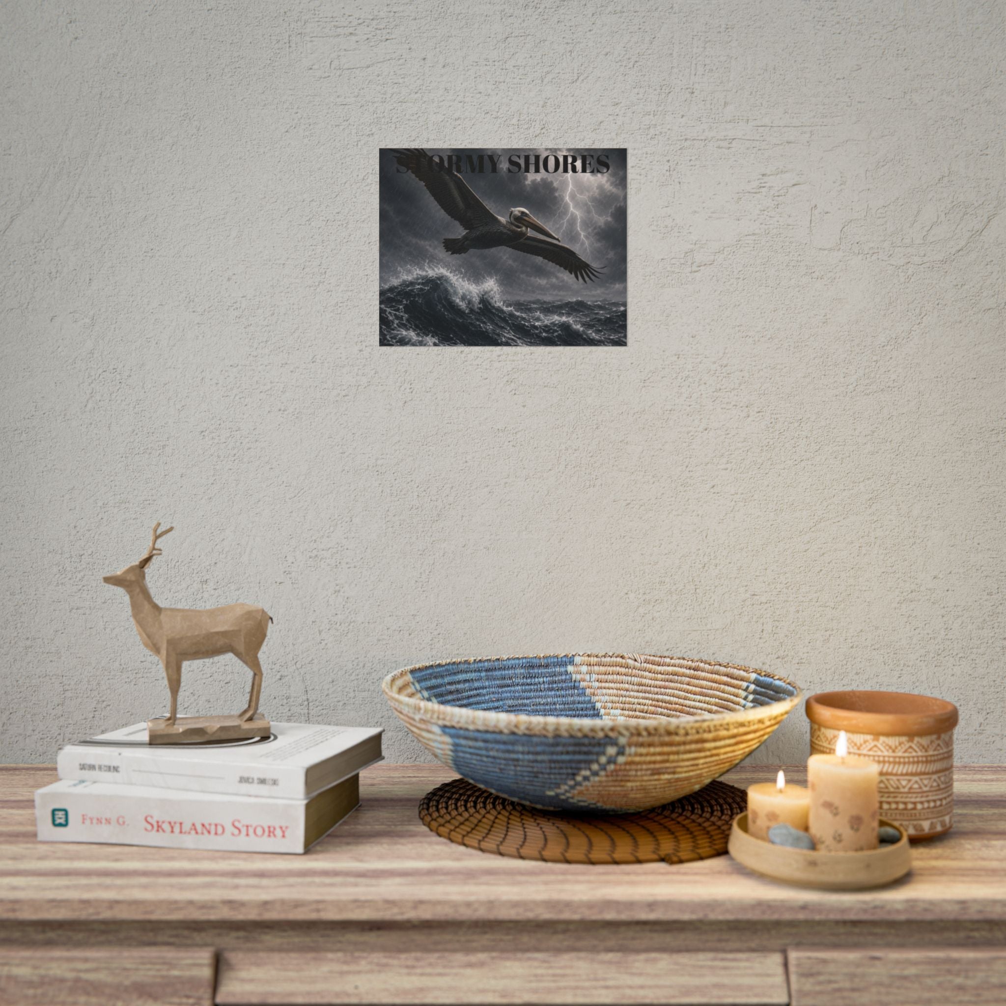 Stormy Shores Pelican Poster — Dramatic Ocean Wall Art, Rolled Poster