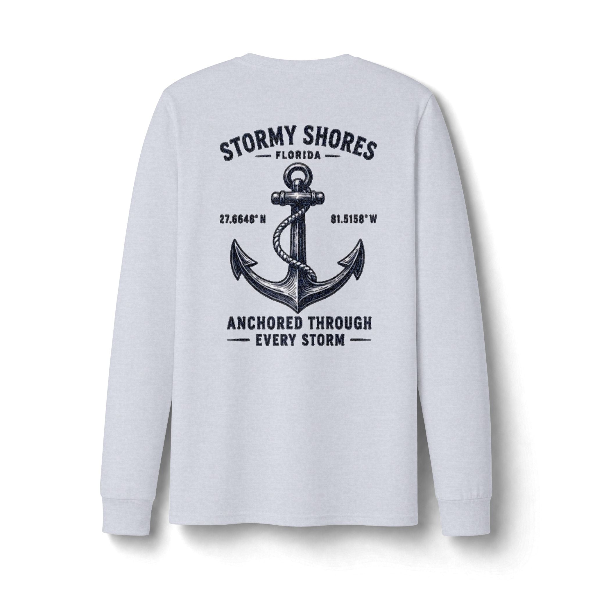 Copy of Stormy Shores Anchor Long Sleeve T-Shirt — "Anchored Through Every Storm"