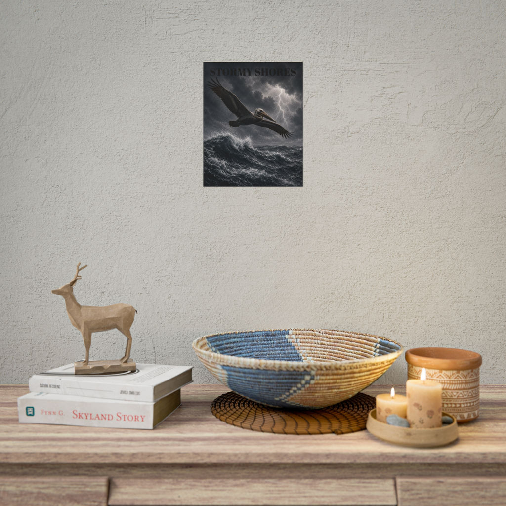 Stormy Shores Pelican Poster — Dramatic Ocean Wall Art, Rolled Poster